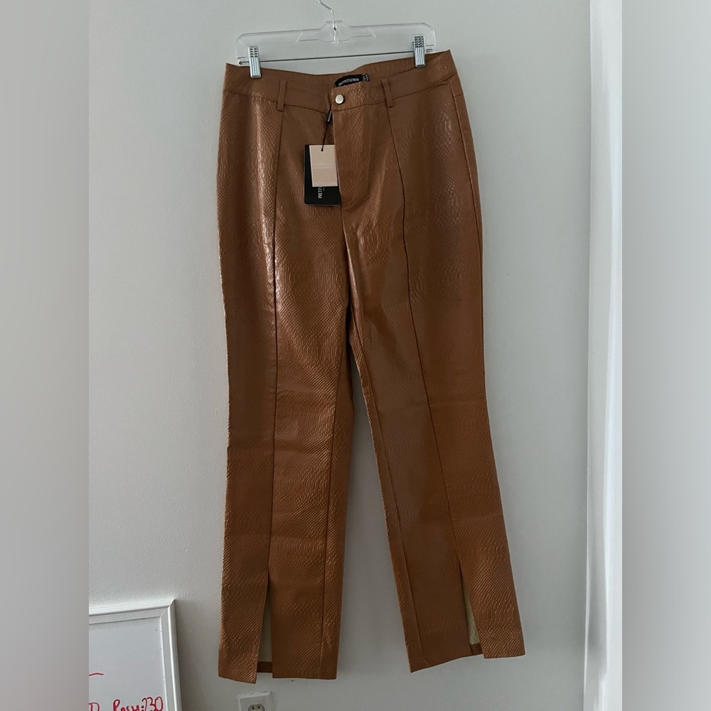 Brown Faux Leather Snake Skin Straight Leg Pants Size 10 New With tags PLT